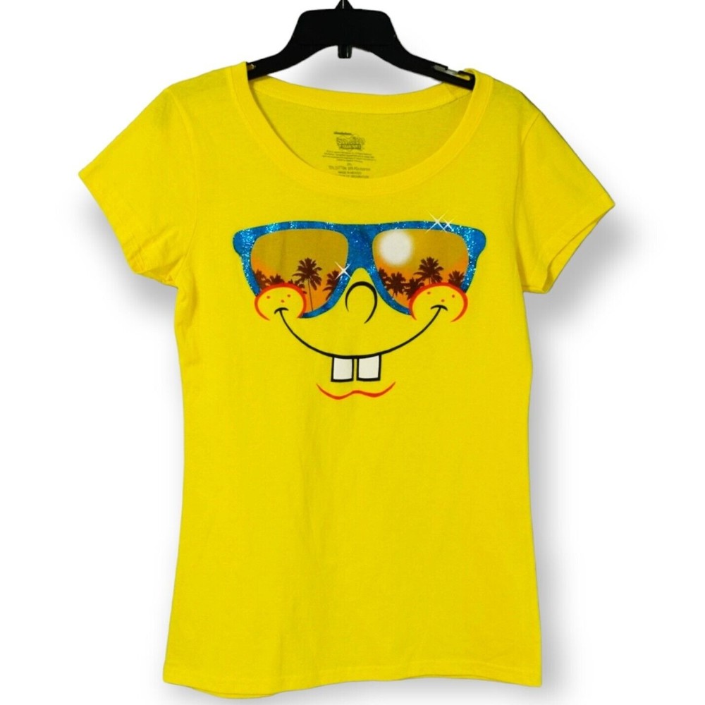 Spongebob Squarepants Girls Junior 2XL Sun Glasse Blue Glitter T-Shirt 2012